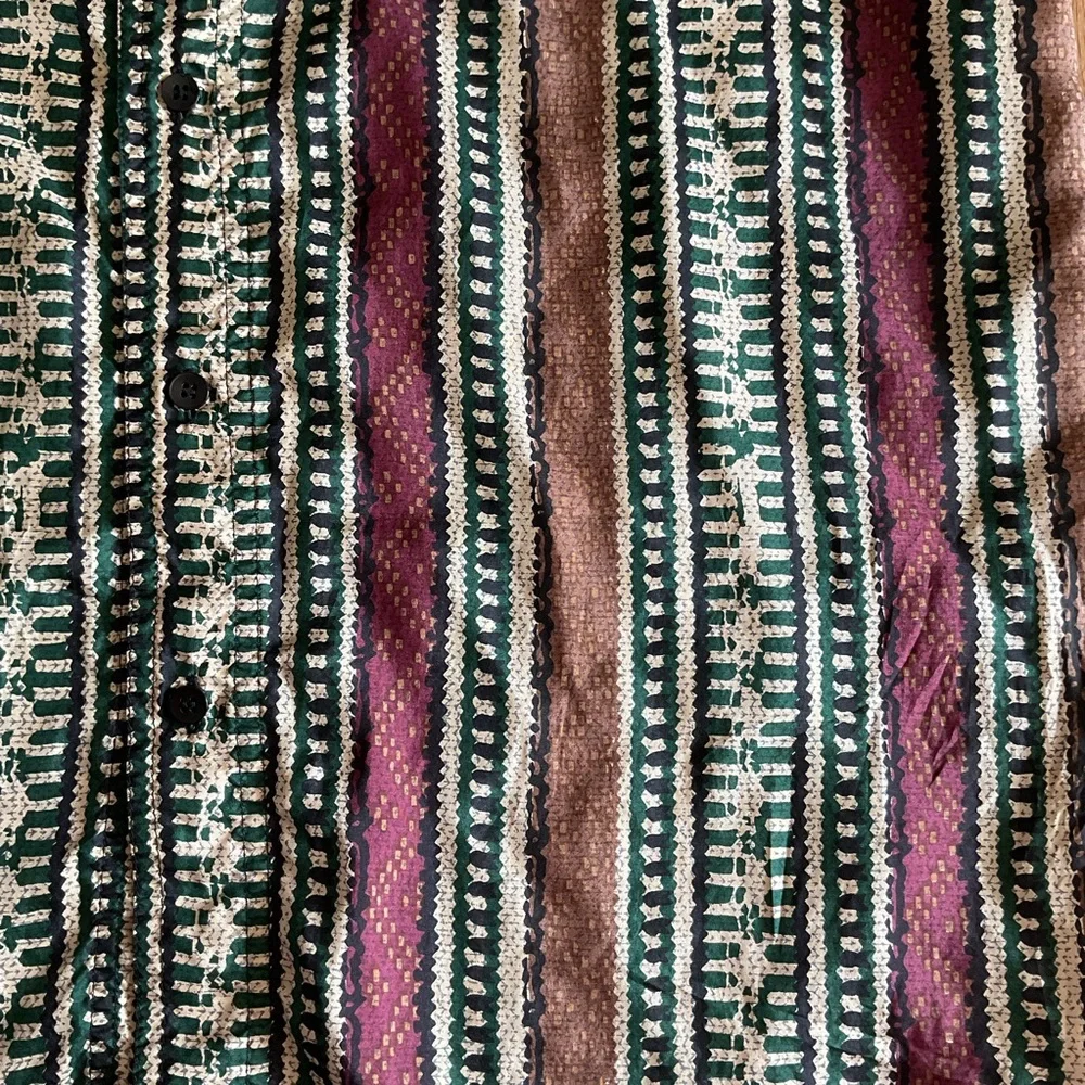 Henry Design 100% Silk Vintage Striped Dress Shirt Large Green Brown Red L Shirt - Picture 3 of 5